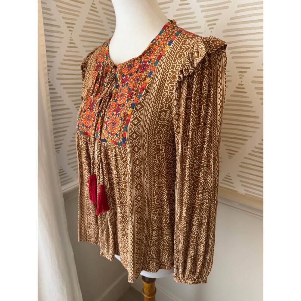 Savanna Jane Women’s Small Aztec Embroidered Long Sleeve Tunic Top Blouse - Picture 3 of 9